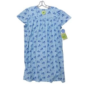 White Orchid Blue Flower Basket Bicycle‎ Floral Print Nightgown Sz M Cotton